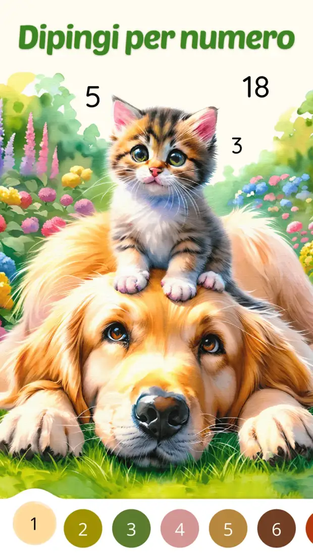 Schermata di Color Aura con un disegno da completare seguendo i numeri