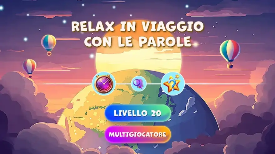 Schermata di Relax in viaggio con le parole con la schermata di apertura del livello
